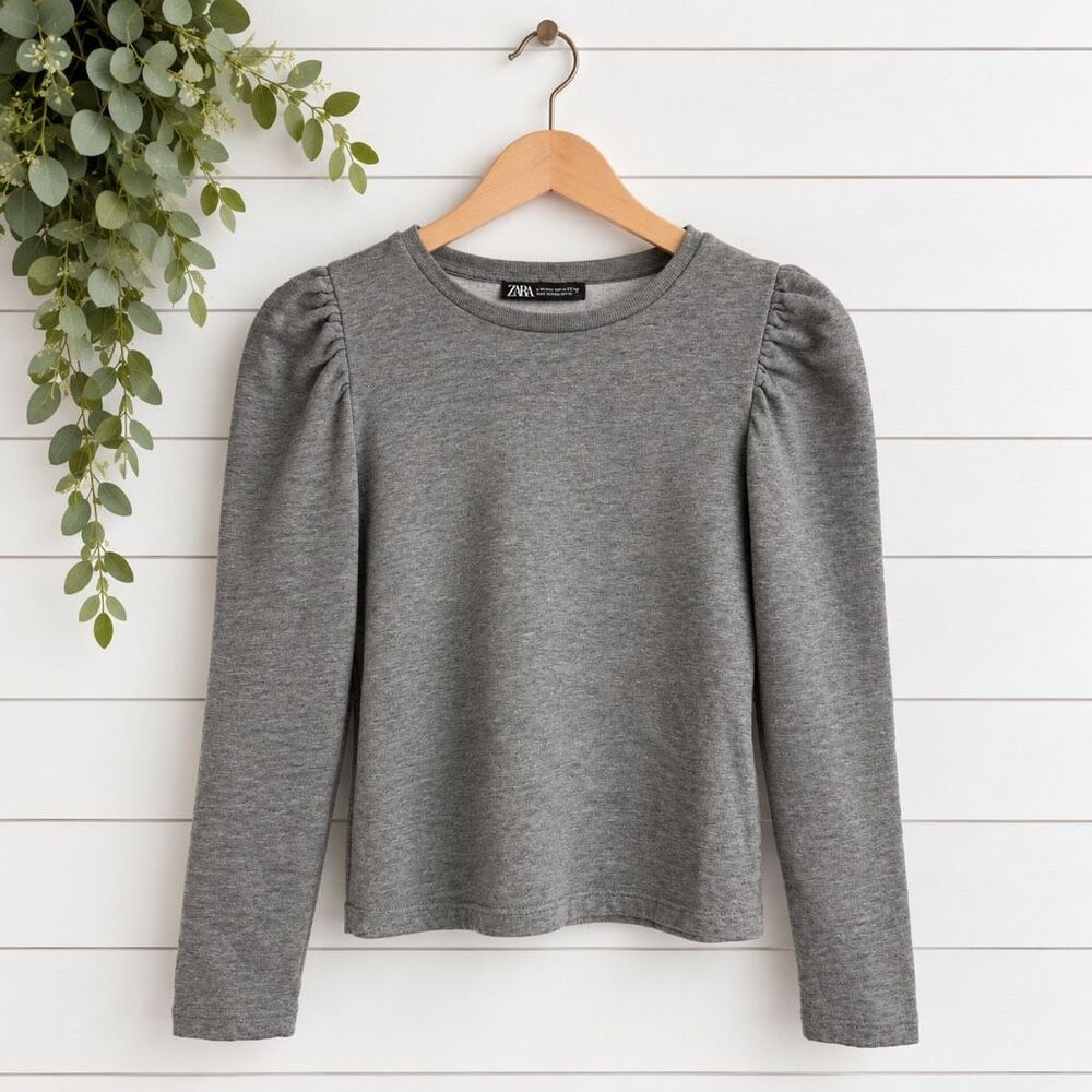 Zara grey puff sleeve crewneck sweater M